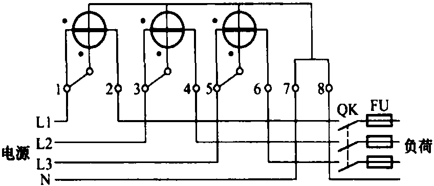 十六、直入式三相四线有功电能表的接线
